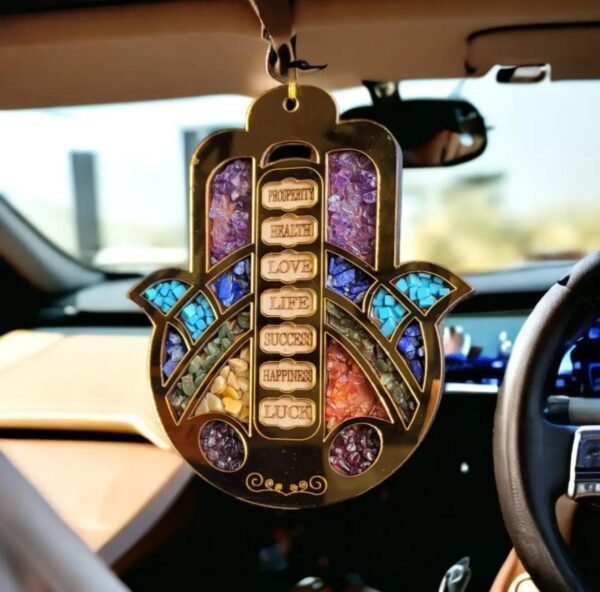 Hamsa Hand with Seven Chakra Crystal Wall and Car Hanger