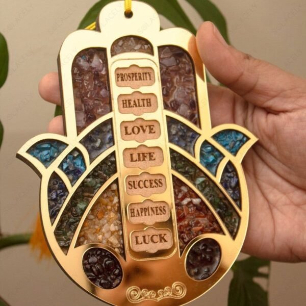 Hamsa Hand with Seven Chakra Crystal Wall and Car Hanger - Image 2