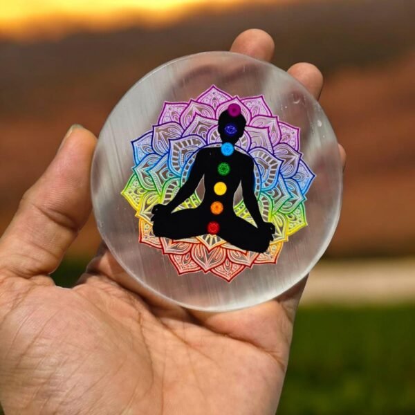 Selenite Plate ( Seven Chakra Round - Black)